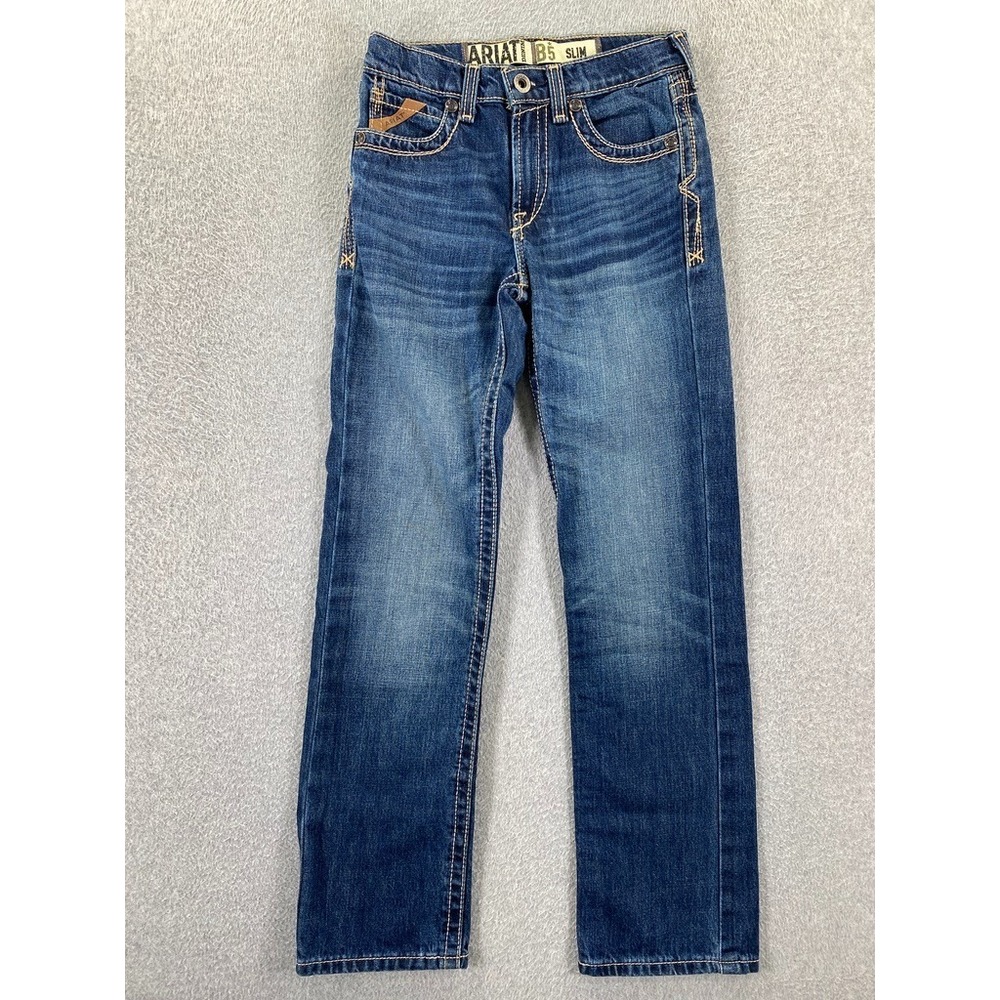 ARIAT Denim B5 Slim Jeans Boys Sz 12 Dark Wash Adjustable Waist Country Western
